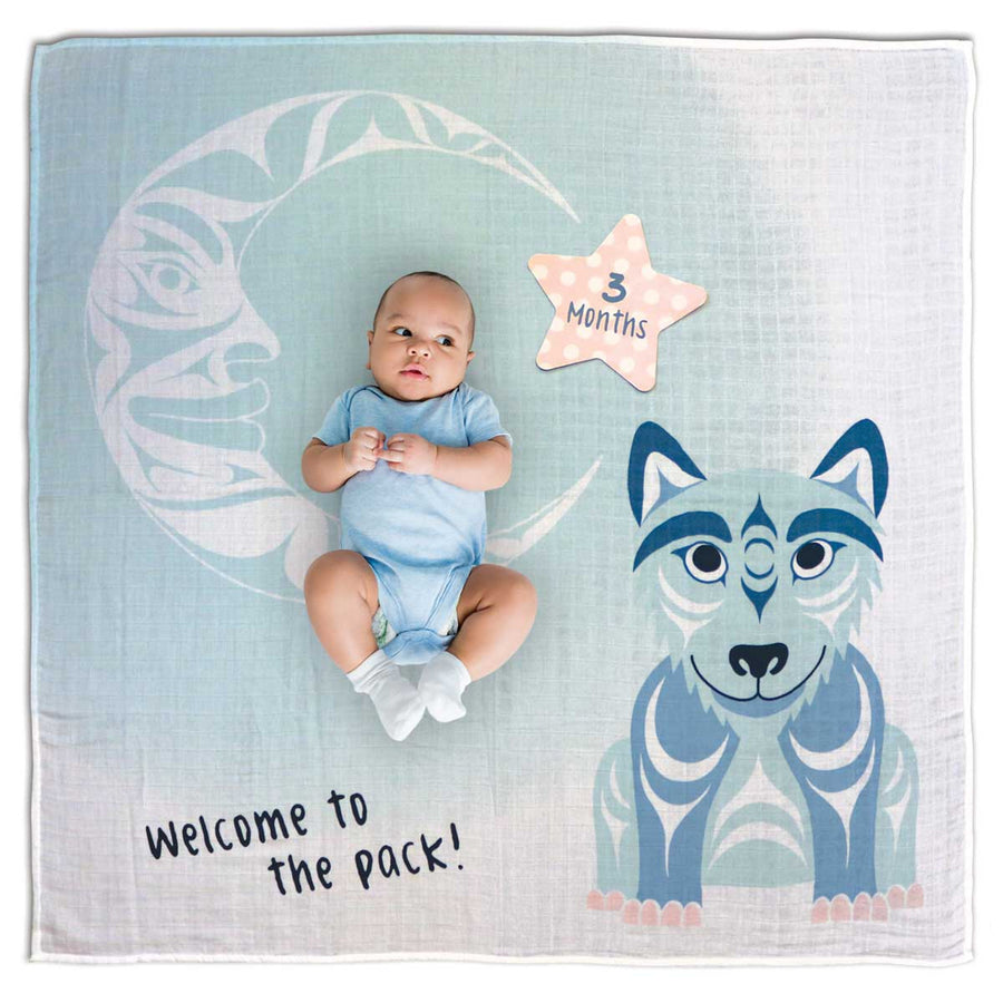 Baby Swaddle Blanket and Milestone Set - Wolf